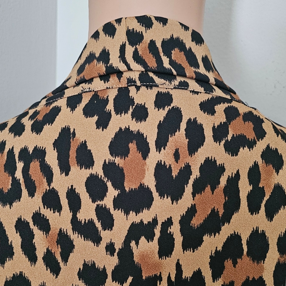 Kate Spade NY Leopard Print Necktie Drop Waist Drop Long Sleeves Swing Dress - Picture 8 of 11